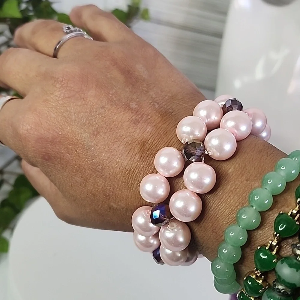 Handcrafted Pink Glass Pearl with Purple AB Crystal Beads